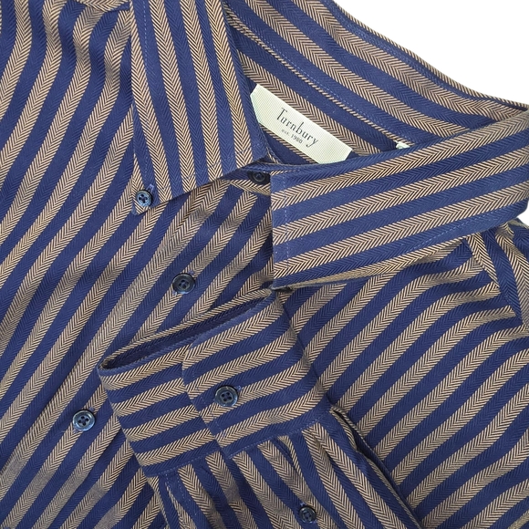 VTG Turnbury Est 1980 Men's Blue and Gold Striped Shirt 100% Cotton Size XL 35 - Picture 1 of 9